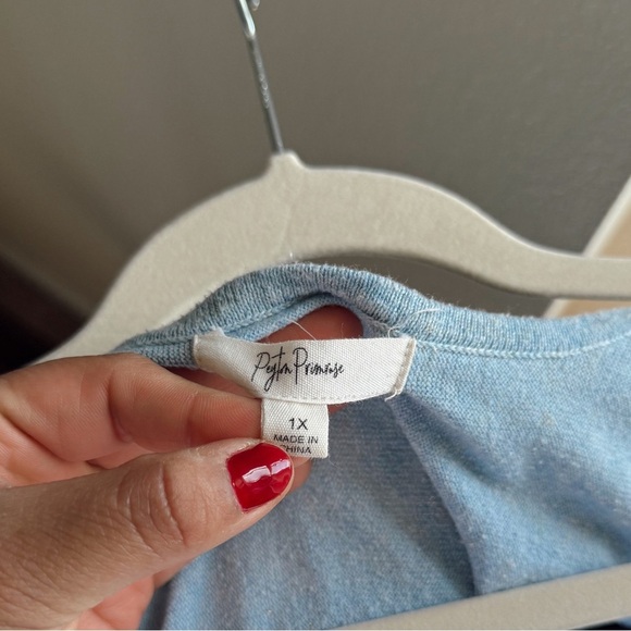 Peyton Primrose Light Blue V-Neck 3/4 Sleeve Relaxed Fit Sweater Plus Size 1X - Picture 5 of 7